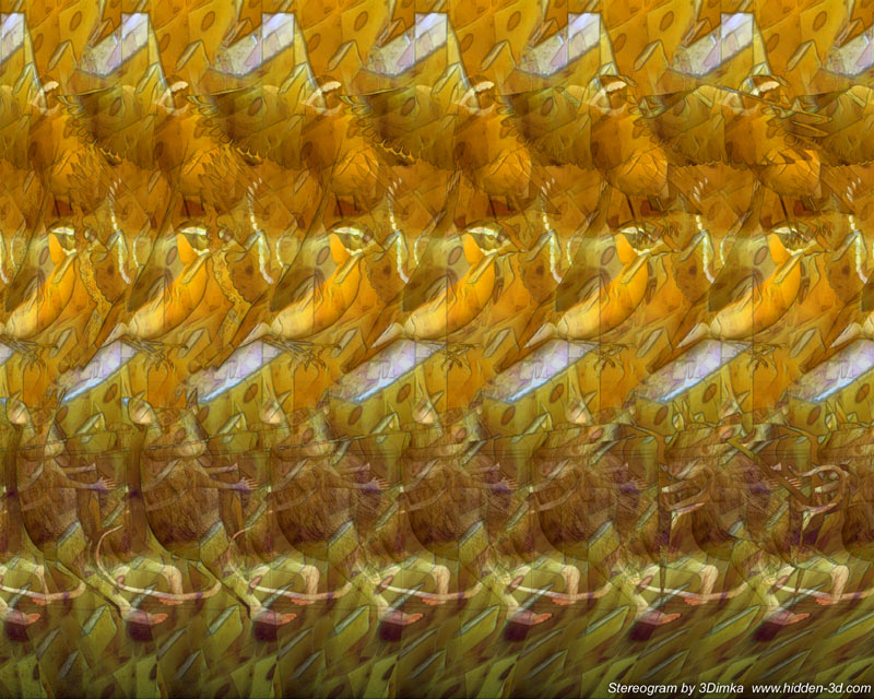 Stereogram by 3Dimka: Little thifts. Tags: mice,mouse,birds,cheese,steel, hidden 3D picture (SIRDS)