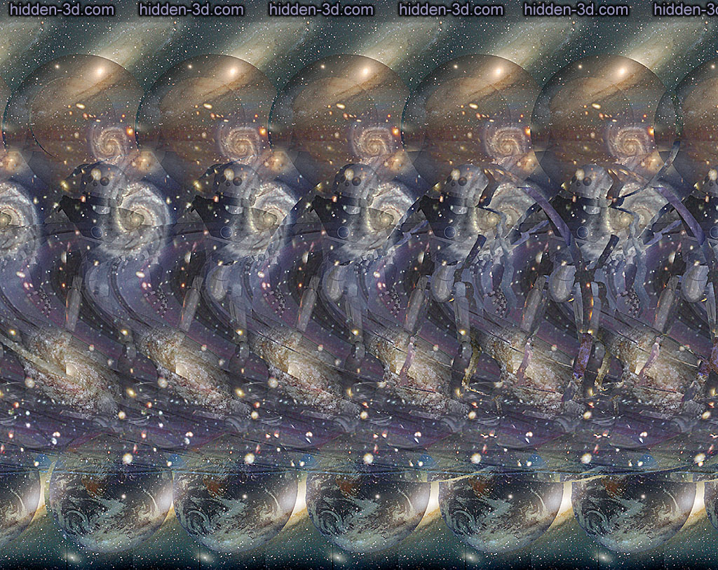 Stereogram by 3Dimka: Skating Ring. Tags: space earth planet moons robot saturn rings jupiter system surfing cosmos astronaut rink, hidden 3D picture (SIRDS)