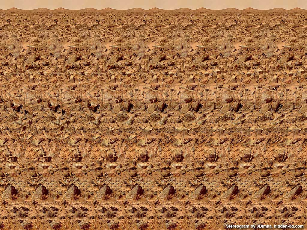 Stereogram by 3Dimka: Red planet. Tags: mars, rover, space, curiosity, surface, rocks, robot, science, planet, hidden 3D picture (SIRDS)