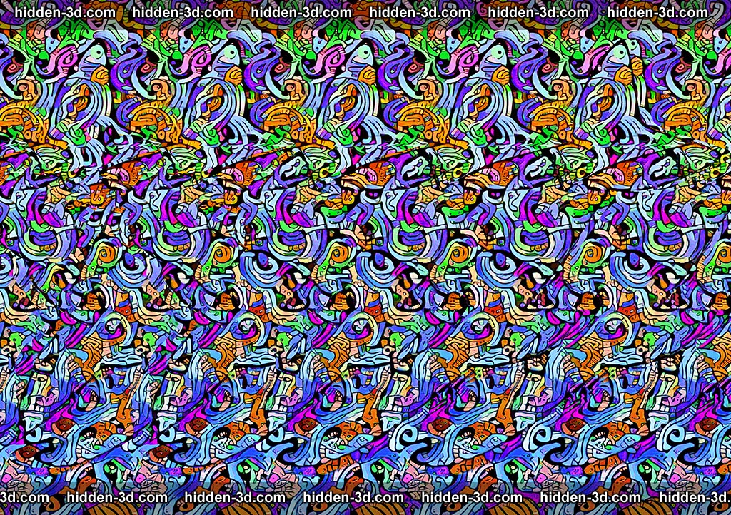 Stereogram by 3Dimka: Race to the bottom. Tags: fish diver ocean deep , hidden 3D picture (SIRDS)