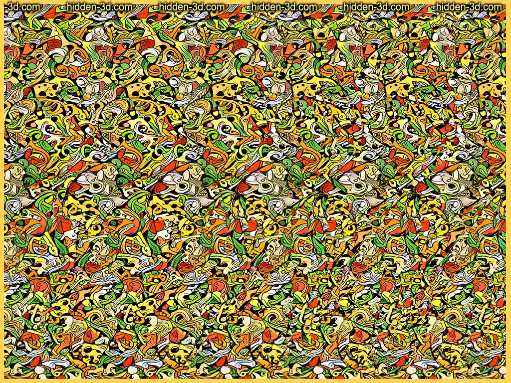 Stereogram by 3Dimka: October night traffic. Tags: woman girl witch flying cat bat pumpkin halloween broom, hidden 3D picture (SIRDS)