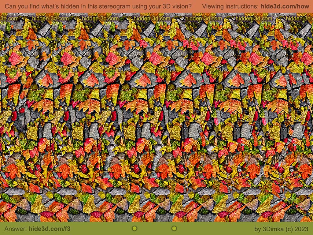 Stereogram by 3Dimka: Obey!. Tags: leaf leaves cat wings demon pumpkin halloween, hidden 3D picture (SIRDS)